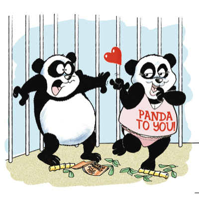 PANDA Cartoon ilustration bu Jim Barker for the book ANIMAL ANGST by Jan Jack